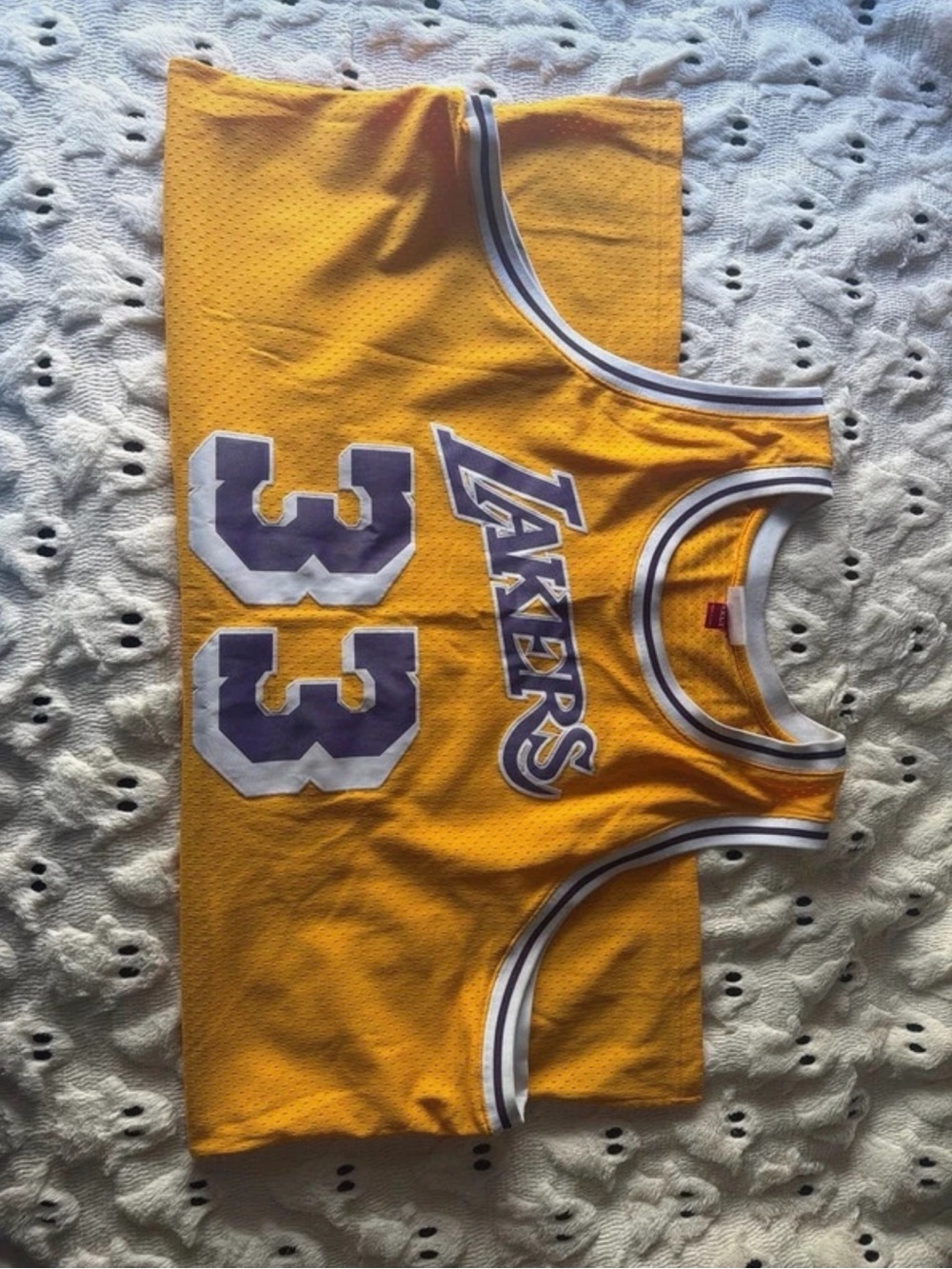 Los Angeles Lakers Yellow #33 Kareem Abdul-Jabbar Mitchell & Ness Hardwood